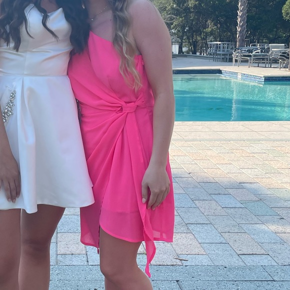 Pink Lily One Shoulder Hot Pink Mini Dress - Picture 3 of 6